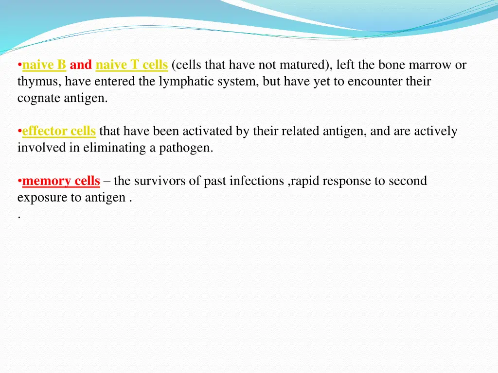 naive b and naive t cells cells that have