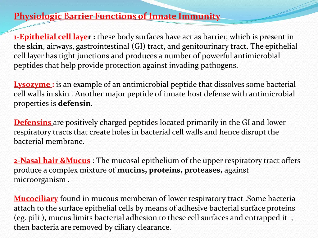 physiologic b arrier functions of innate immunity
