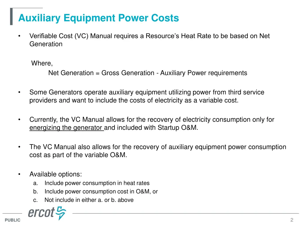 auxiliary equipment power costs
