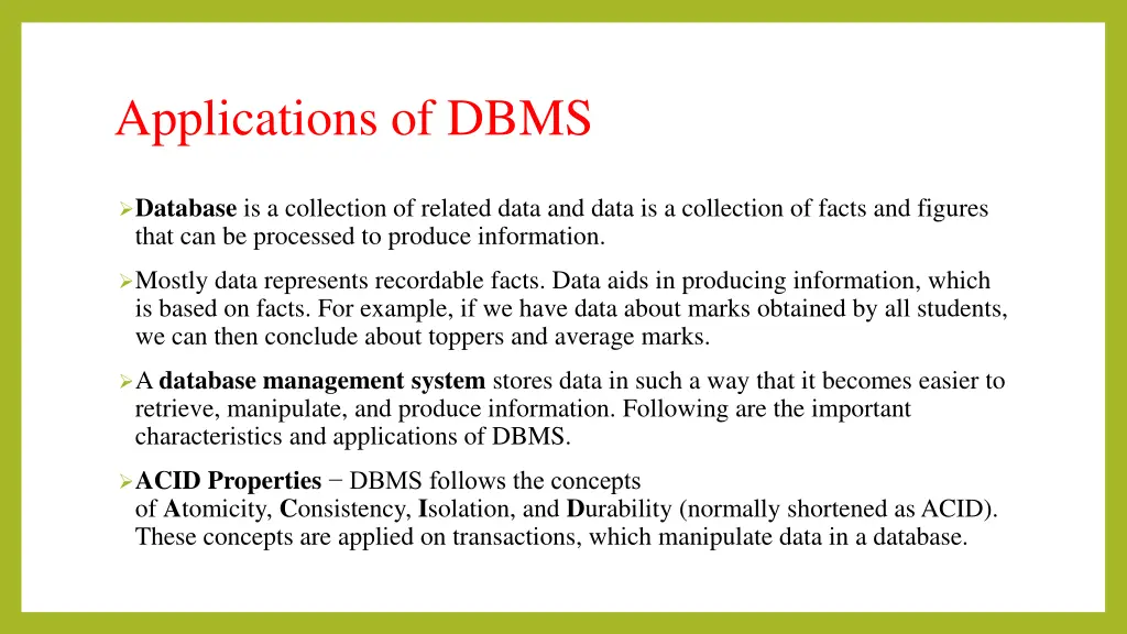 applications of dbms