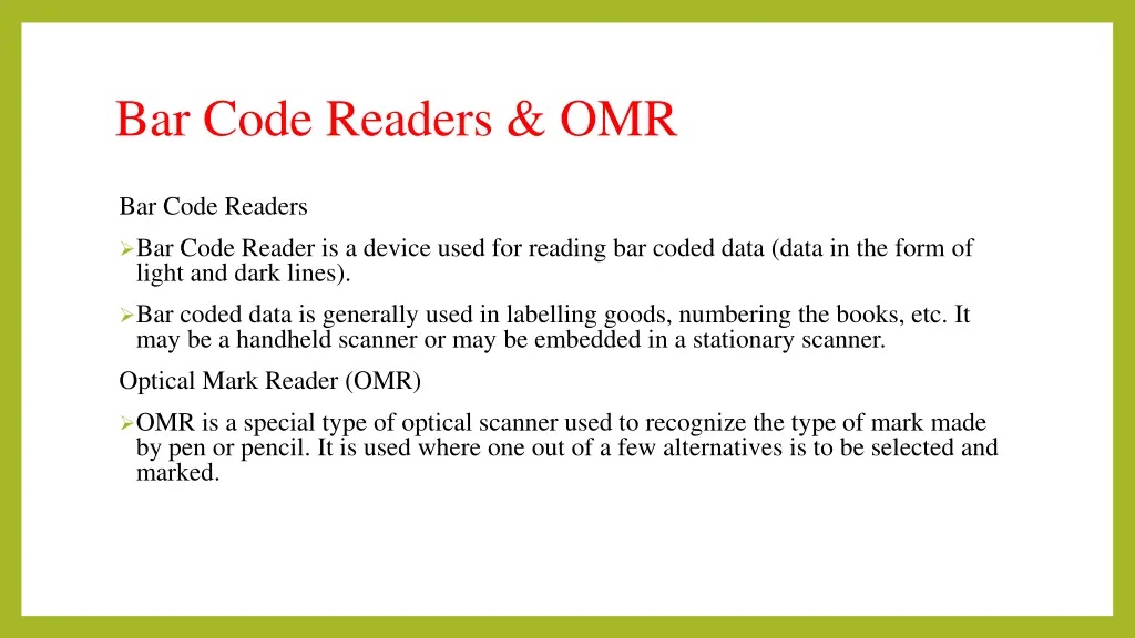 bar code readers omr
