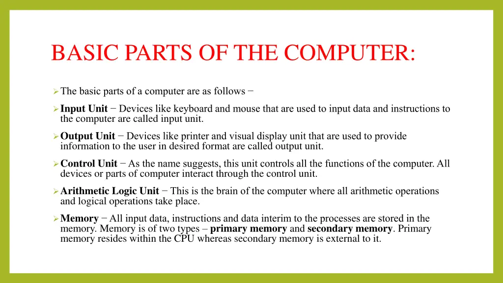 basic parts of the computer