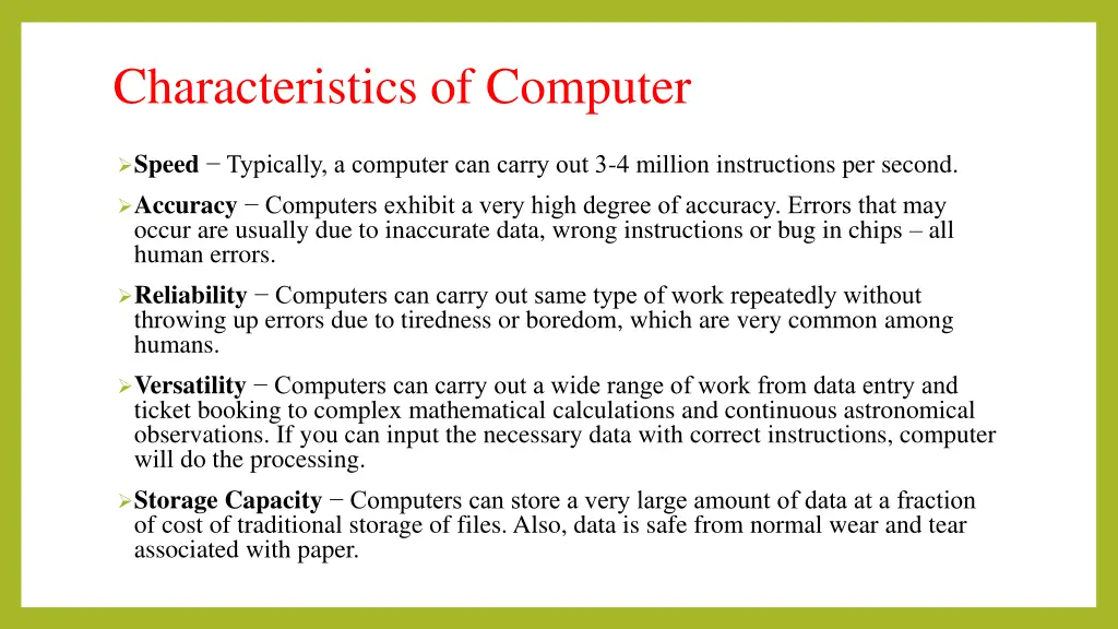 characteristics of computer