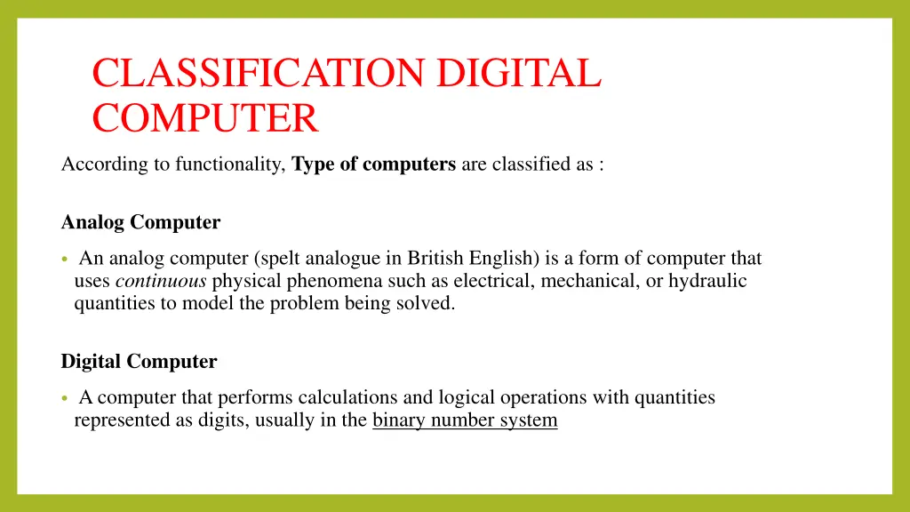 classification digital computer according
