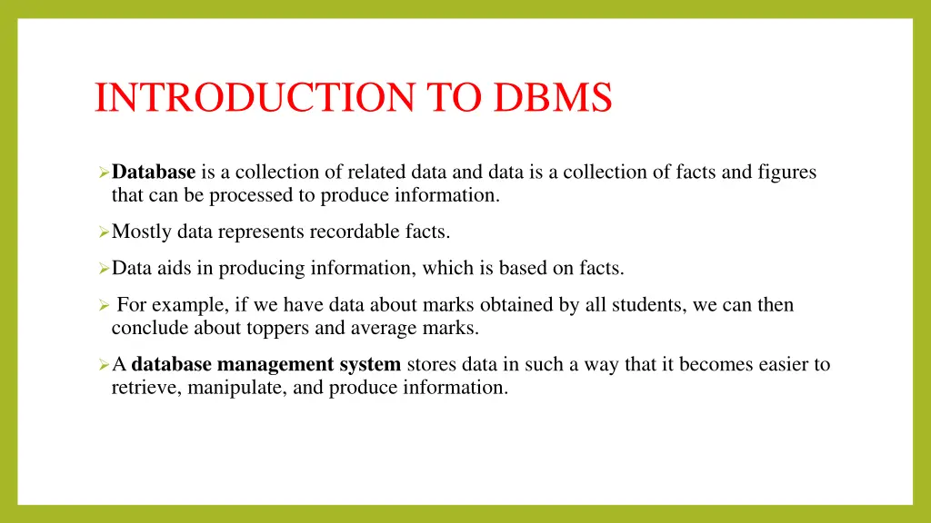 introduction to dbms