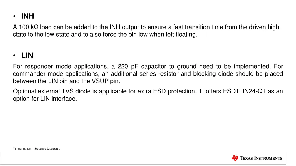 inh a 100 k load can be added to the inh output