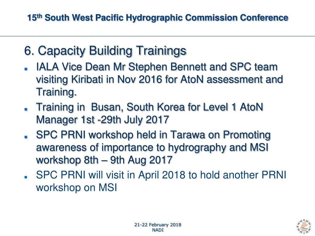 15 th south west pacific hydrographic commission 7