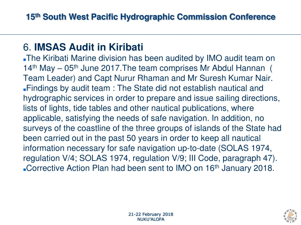 15 th south west pacific hydrographic commission 8