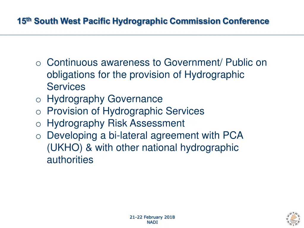 15th south west pacific hydrographic commission