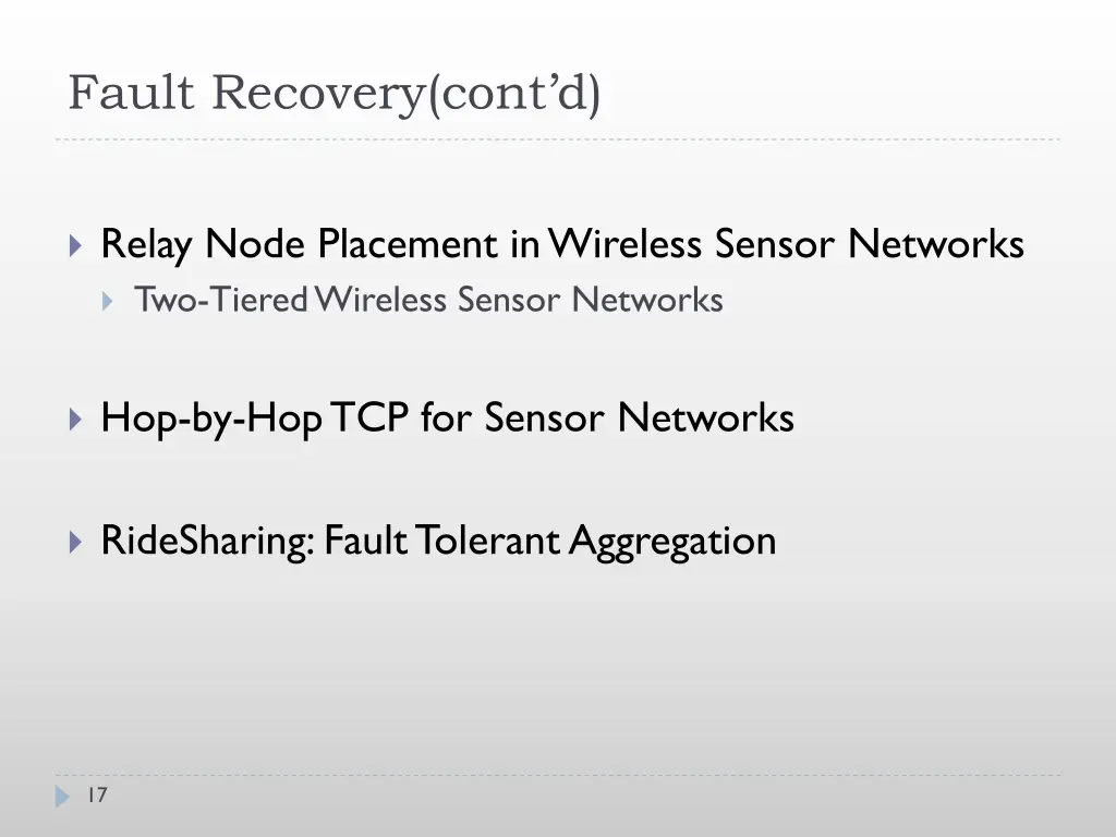 fault recovery cont d