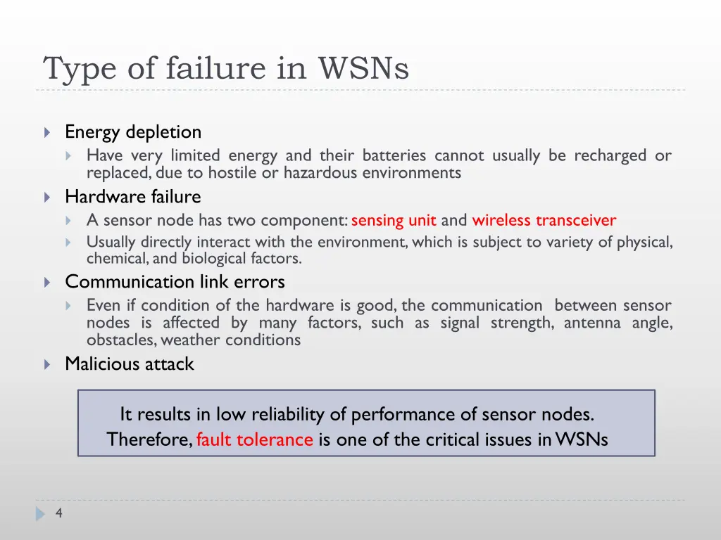 type of failure in wsns