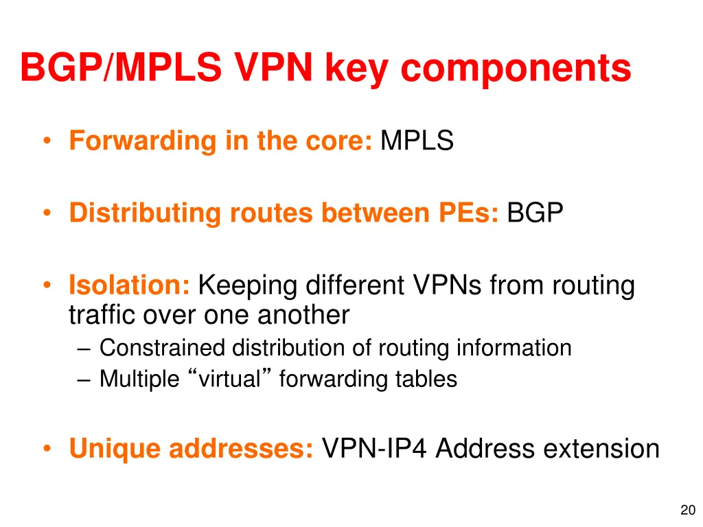 bgp mpls vpn key components