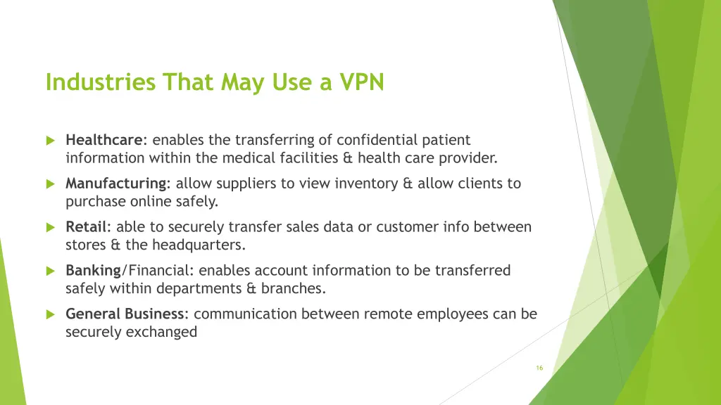industries that may use a vpn
