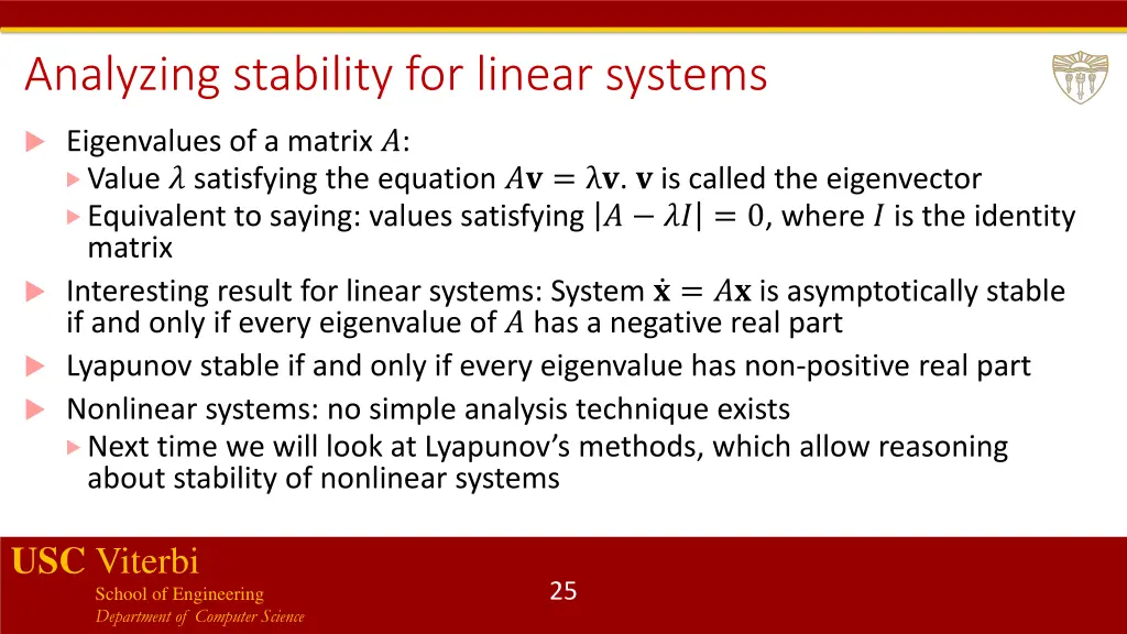 analyzing stability for linear systems