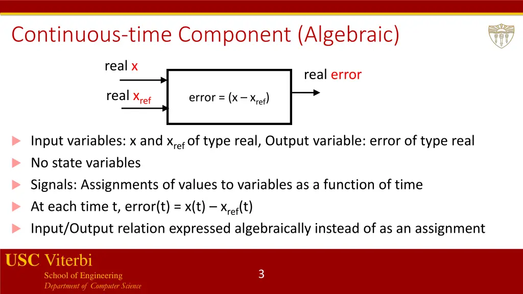 continuous time component algebraic