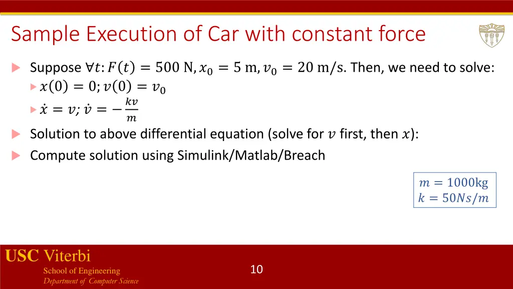 sample execution of car with constant force