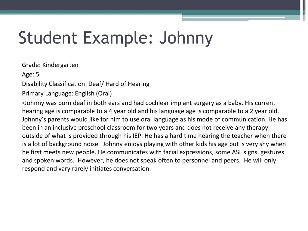 student example johnny
