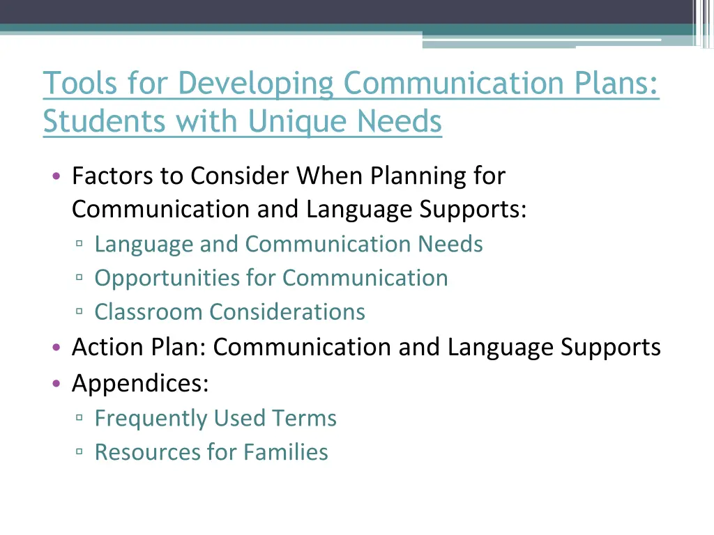tools for developing communication plans students