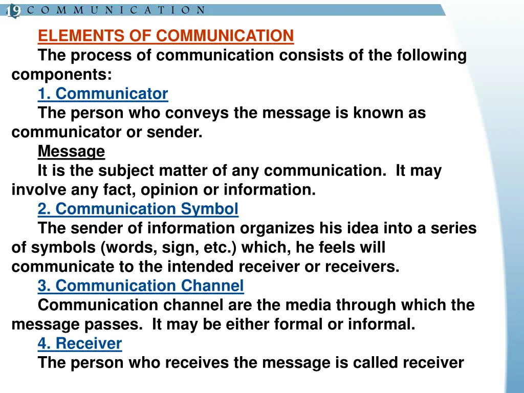 elements of communication the process