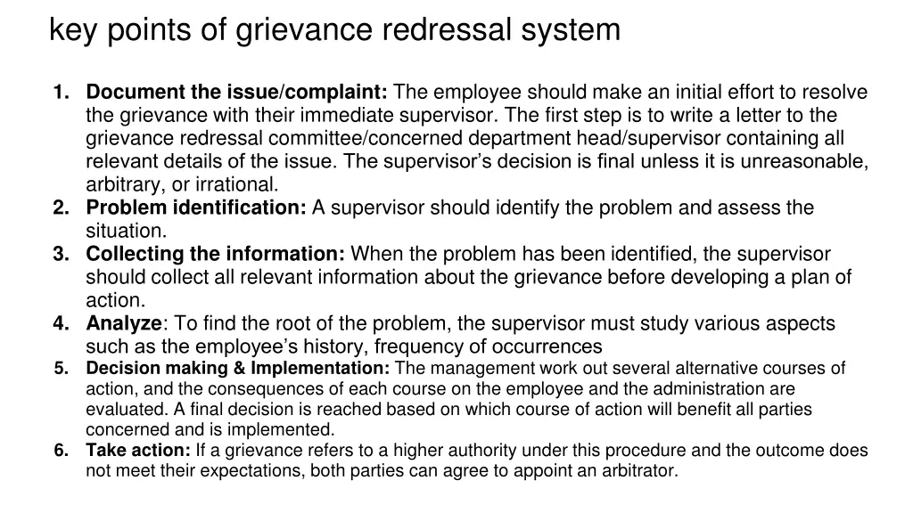 key points of grievance redressal system