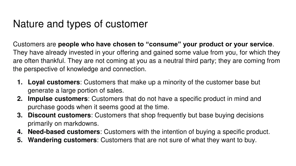 nature and types of customer