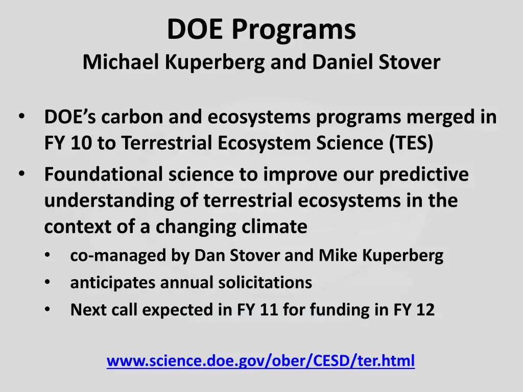doe programs michael kuperberg and daniel stover