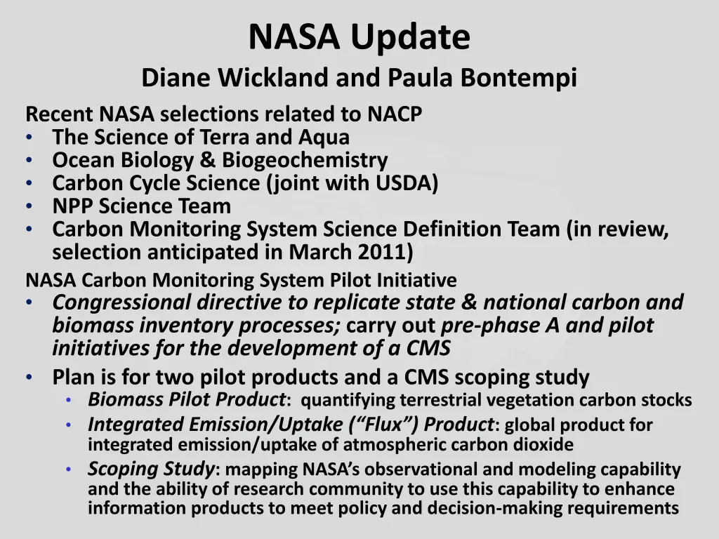 nasa update diane wickland and paula bontempi