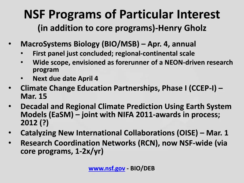 nsf programs of particular interest in addition