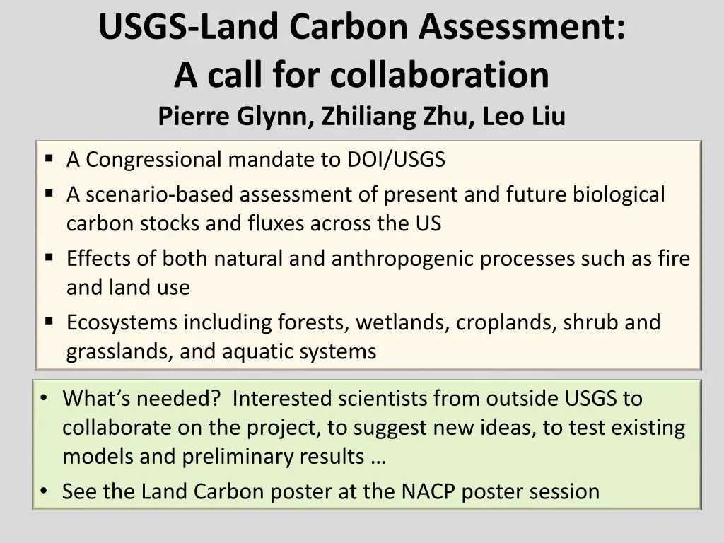 usgs land carbon assessment a call