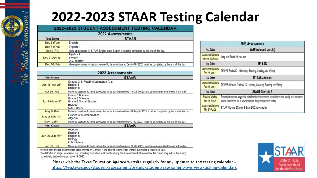 2022 2023 staar testing calendar