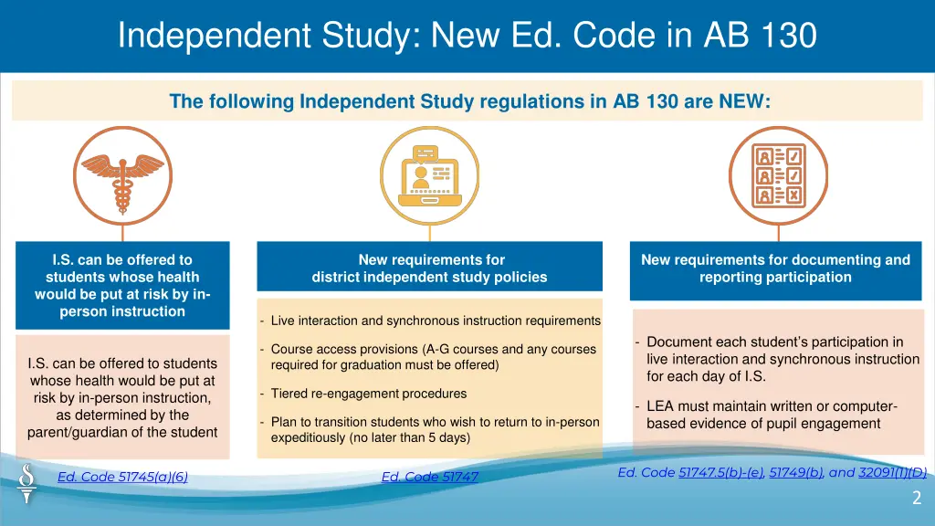 independent study new ed code in ab 130