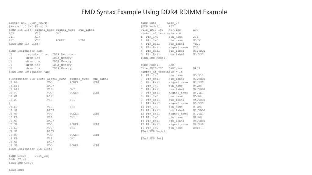 emd syntax example using ddr4 rdimm example