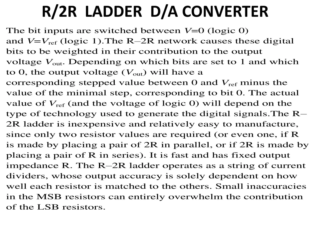 r 2r ladder d a converter the bit inputs