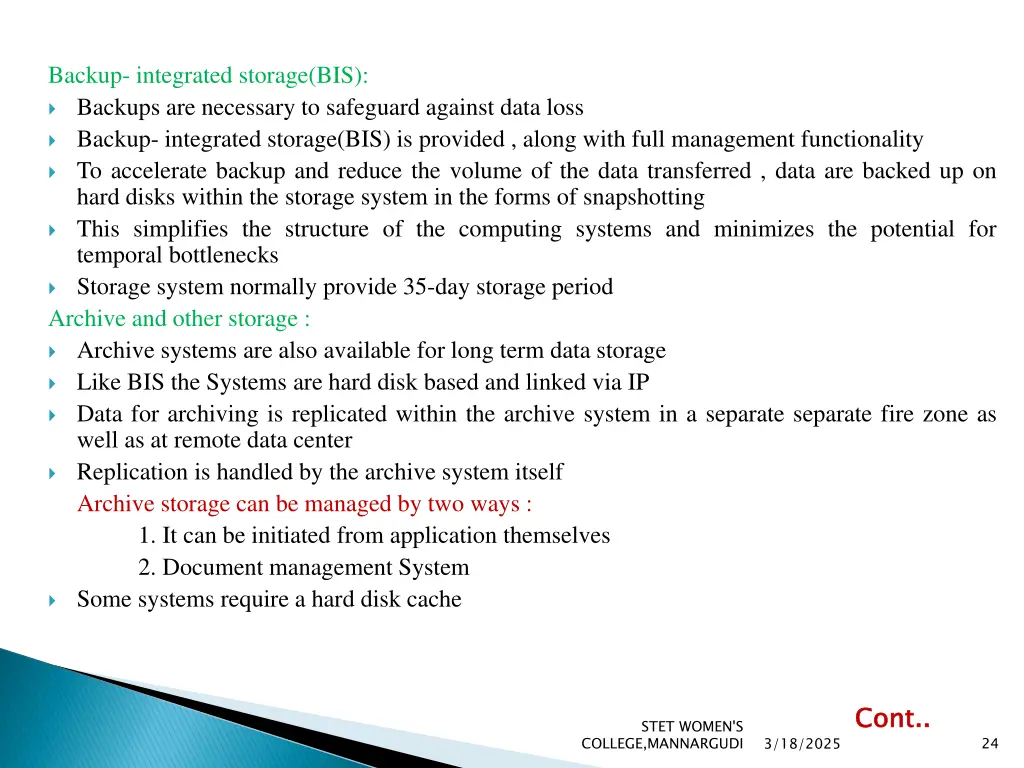 backup integrated storage bis backups