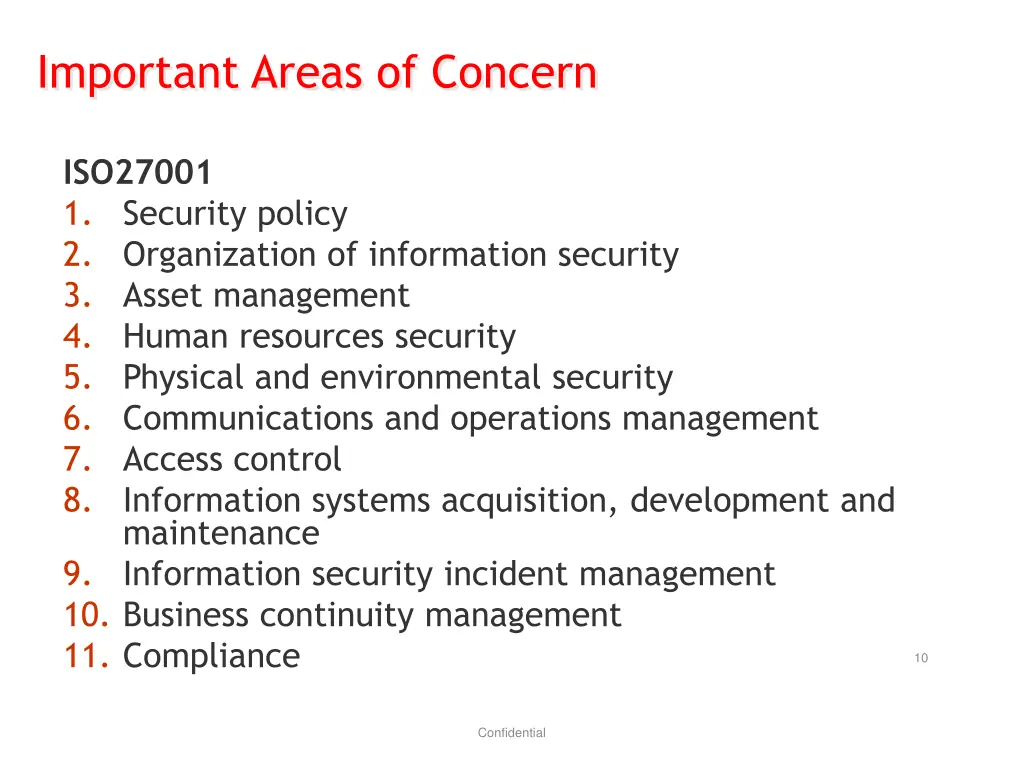 important areas of concern