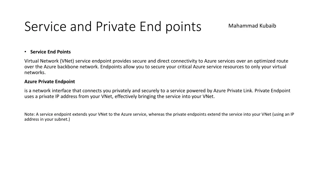 service and private end points