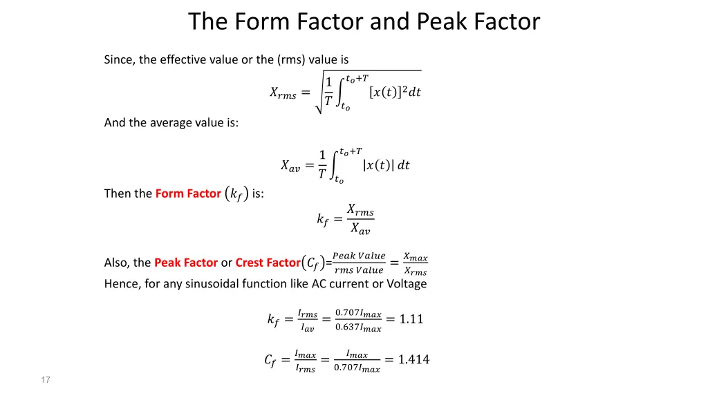 the form factor and peak factor