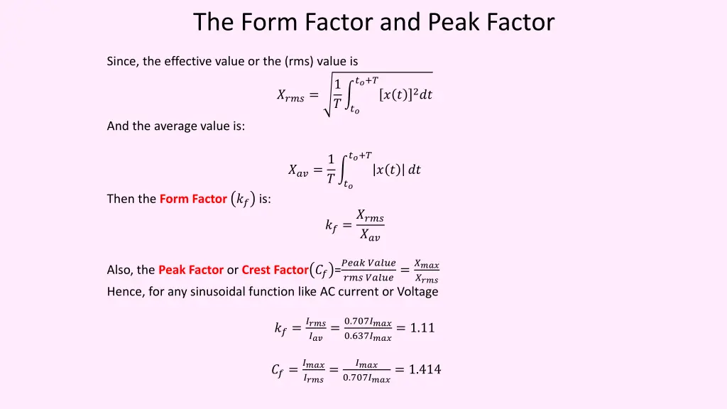 the form factor and peak factor