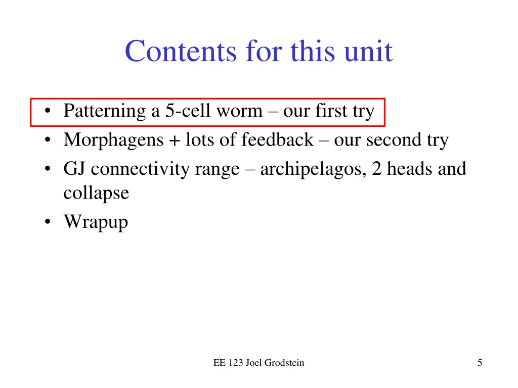 contents for this unit