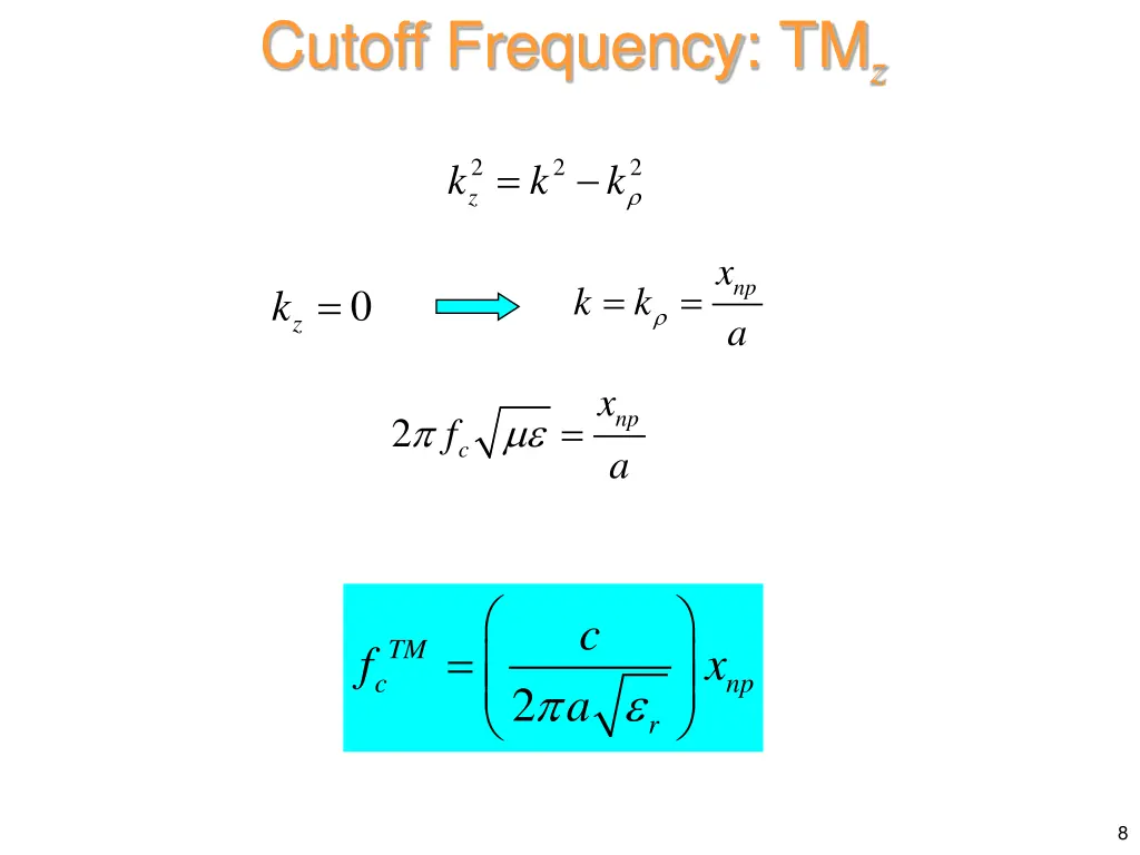 cutoff frequency tm z