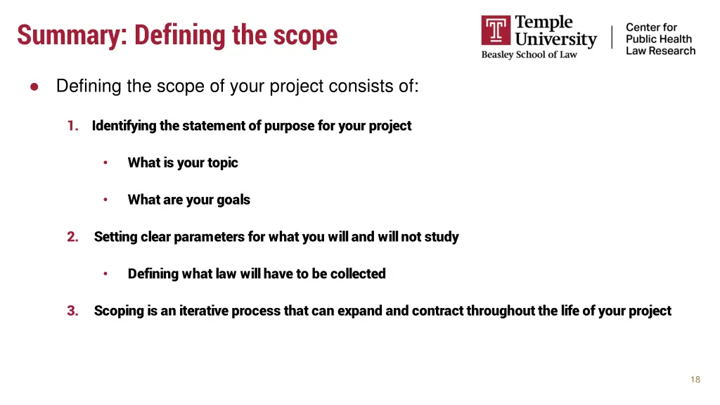 summary defining the scope