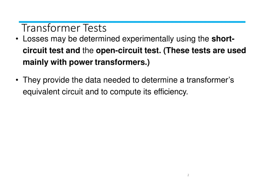 transformer tests losses may be determined