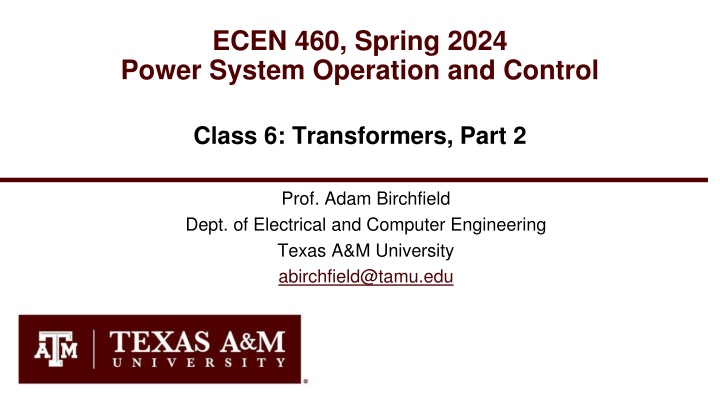 ecen 460 spring 2024 power system operation