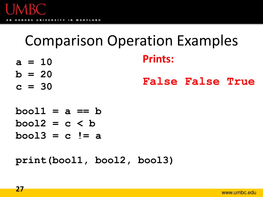 comparison operation examples