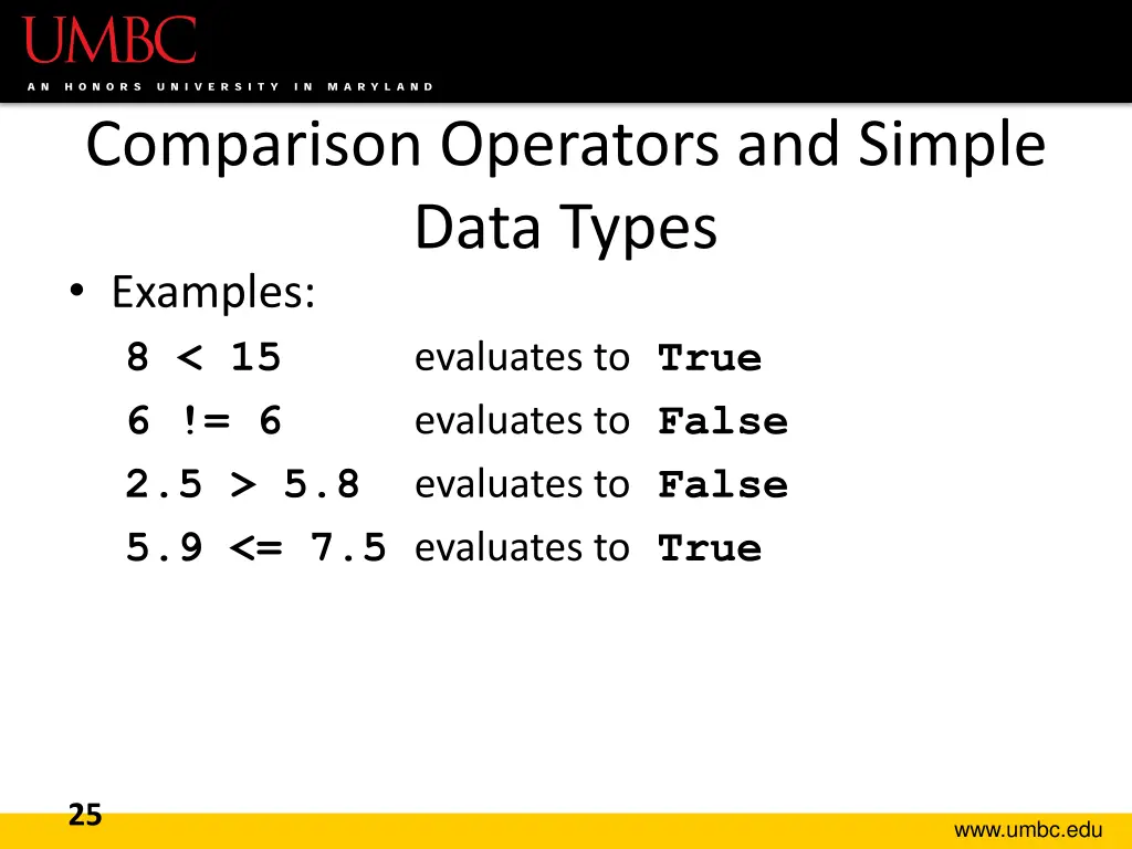 comparison operators and simple data types