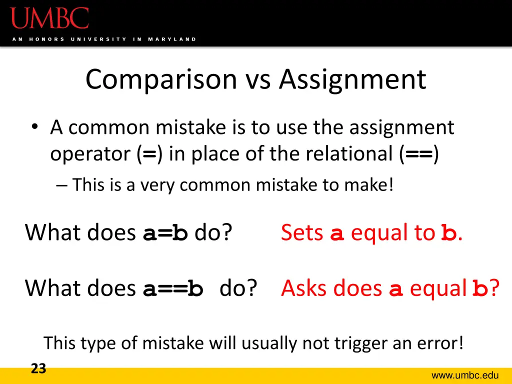 comparison vs assignment