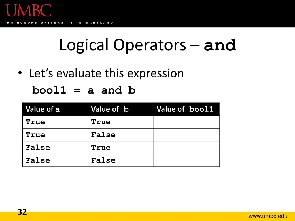 logical operators and 1