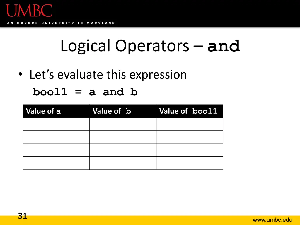 logical operators and