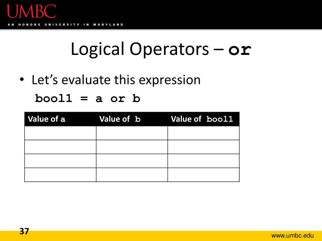 logical operators or