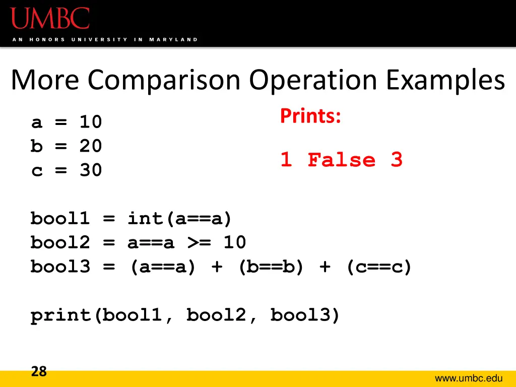 more comparison operation examples